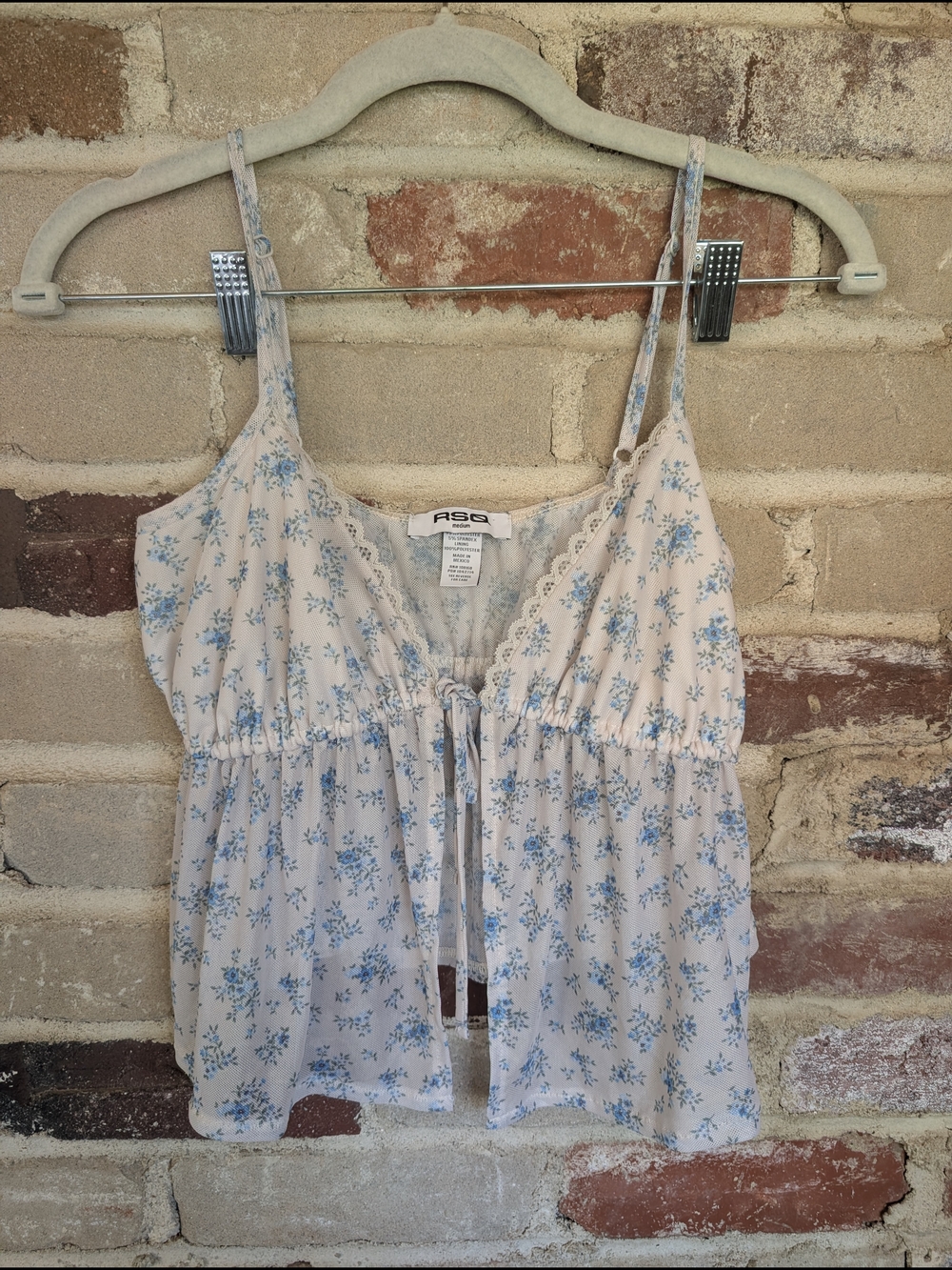RSQ Cream Floral Camisole with Light Blue Print
